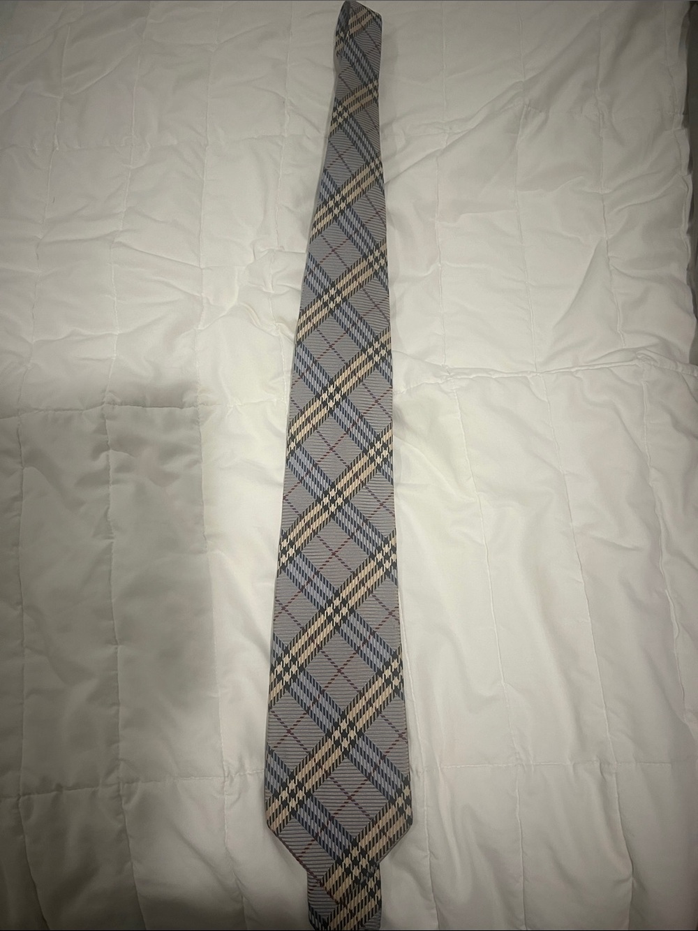 Burberry light blue Plaid Silk Tie with Beige Accent